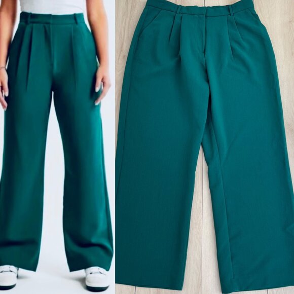 Abercrombie & Fitch Curve Love Sloane Tailored Wide Leg Pant Green 34/18 *Tall - Picture 1 of 15